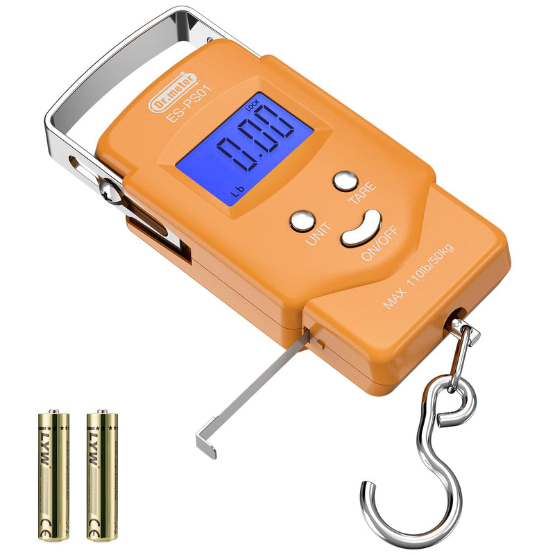 Dr.meter Fish Scale Luggage Scale Fishing Gear - 110lb/50kg Backlit LCD Display Digital Scale with Built - in Measuring Tape - Fishing Scale with 2 AAA Batteries, Pocket Size - Fishing Gifts for Men