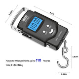 Dr.meter Fish Scale Luggage Scale Fishing Gear - 110lb/50kg Backlit LCD Display Digital Scale with Built - in Measuring Tape - Fishing Scale with 2 AAA Batteries, Pocket Size - Fishing Gifts for Men