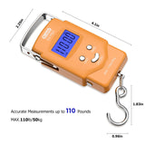 Dr.meter Fish Scale Luggage Scale Fishing Gear - 110lb/50kg Backlit LCD Display Digital Scale with Built - in Measuring Tape - Fishing Scale with 2 AAA Batteries, Pocket Size - Fishing Gifts for Men