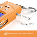 Dr.meter Fish Scale Luggage Scale Fishing Gear - 110lb/50kg Backlit LCD Display Digital Scale with Built - in Measuring Tape - Fishing Scale with 2 AAA Batteries, Pocket Size - Fishing Gifts for Men