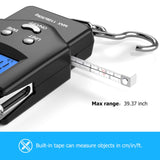 Dr.meter Fish Scale Luggage Scale Fishing Gear - 110lb/50kg Backlit LCD Display Digital Scale with Built - in Measuring Tape - Fishing Scale with 2 AAA Batteries, Pocket Size - Fishing Gifts for Men