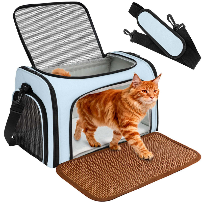 DSDCDJ Cat Carrier Dog Carrier - Soft - Sided Cat Carrier with Plush Pad & Cooling Mat, Easy - Load 4 - Side Zipper & 3 - Side Mesh Ventilation, Pet Carrier Airline Approved for Cats/Dogs Up to 16 lbs, Blue