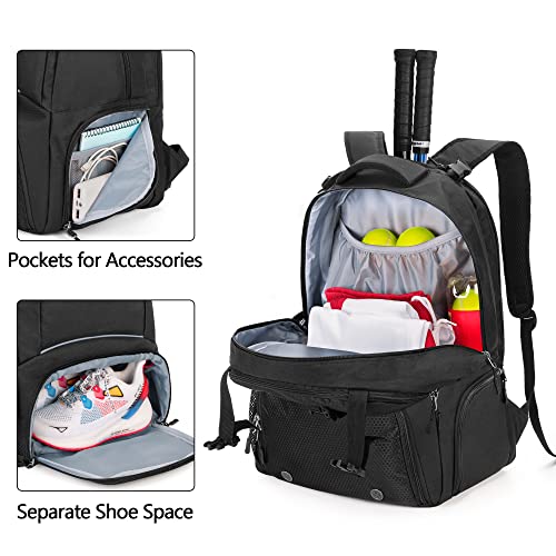 DSLEAF Tennis Backpack for 2 Rackets, Tennis Bag with Separate Ventilated Shoe Space for Tennis/Pickleball/Badminton/Squash Racquet and Accessories