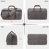 Duffle Bag for Men Waterproof Genuine Leather Canvas Travel Duffel Bags for Women Overnight Weekender Bag for Traveling, Grey