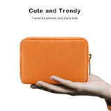 E - Tree Cute Small Makeup Bag,Cosmetic Toiletry Make up Skin Care Little Items Pouch for Purse,Zipper Mini Tech Charger Cable Electronic Organizer Case,Travel Accessories for Women Men Teen,Orange