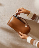 EACHY Travel Makeup Bag,Large Capacity Cosmetic Bags for Women,Waterproof Portable Pouch Open Flat Toiletry Bag Make up Bag with Divider and Handle, Gifts for Women (Brown, Medium)