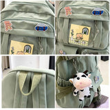 Eagerrich Cute Backpack with Cute Pin Accessories Plush Pendant for School Bag Student Girl Backpack Super - Capacity Waterproof Travel Backpack(Green - 2)