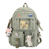 Eagerrich Cute Backpack with Cute Pin Accessories Plush Pendant for School Bag Student Girl Backpack Super - Capacity Waterproof Travel Backpack(Green - 2)
