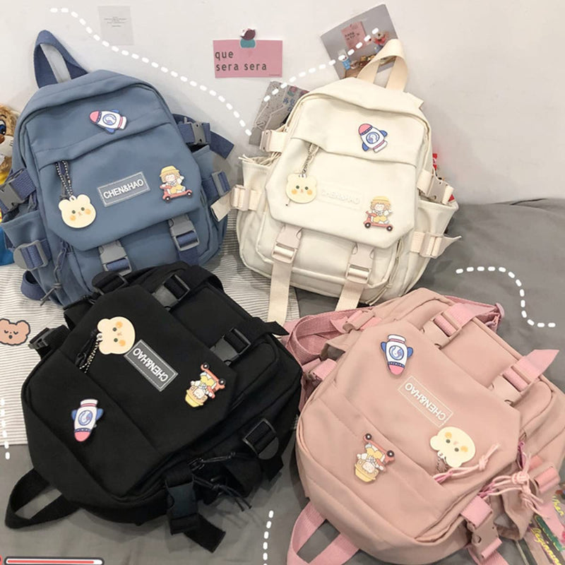 Eagerrich Cute Mini Backpack with Cute Pin Accessories Plush Pendant Small backpack Aesthetic Mini Backpack for School(Black - 2)
