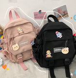 Eagerrich Cute Mini Backpack with Cute Pin Accessories Plush Pendant Small backpack Aesthetic Mini Backpack for School(Black - 2)