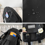 Eagerrich Cute Mini Backpack with Cute Pin Accessories Plush Pendant Small backpack Aesthetic Mini Backpack for School(Black - 2)