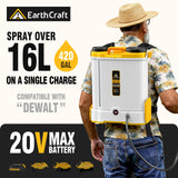 EarthCraft 4.2 Gal Battery Powered Backpack Sprayer Compatible with DeWalt 20V Battery (Tool Only), Equipped with Mixing System, Backpack Garden Sprayer with 6 Spray Nozzles for Lawn, Garden, Yard