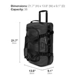 Eastpak Duffel Pack Wheel S – 38L Wheeled Duffel with Telescopic Handle, Convertible Backpack Straps, Weatherproof Finish & Gear Loops, Tarp Black