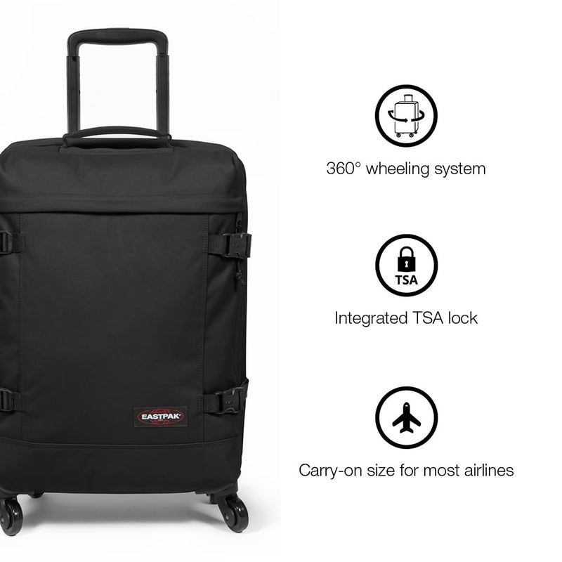 EASTPAK Trans4 S – 44L Large Wheeled Luggage with Dual Compartments, TSA Lock, 360° Spinner Wheels, and Diamond - Embossed Handle, Black Denim