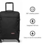 EASTPAK Trans4 S – 44L Large Wheeled Luggage with Dual Compartments, TSA Lock, 360° Spinner Wheels, and Diamond - Embossed Handle, Black Denim