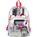 Eastsport Clear Backpack Stadium Approved See Through Transparent Heavy Duty with Padded Adjustable Straps – Perfect for Travel, Security, Airports, Concerts, and Sporting Events - Poppy Red/Digital