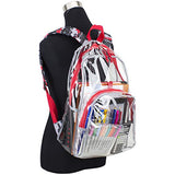 Eastsport Clear Backpack Stadium Approved See Through Transparent Heavy Duty with Padded Adjustable Straps – Perfect for Travel, Security, Airports, Concerts, and Sporting Events - Poppy Red/Digital