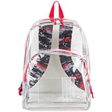 Eastsport Clear Backpack Stadium Approved See Through Transparent Heavy Duty with Padded Adjustable Straps – Perfect for Travel, Security, Airports, Concerts, and Sporting Events - Poppy Red/Digital