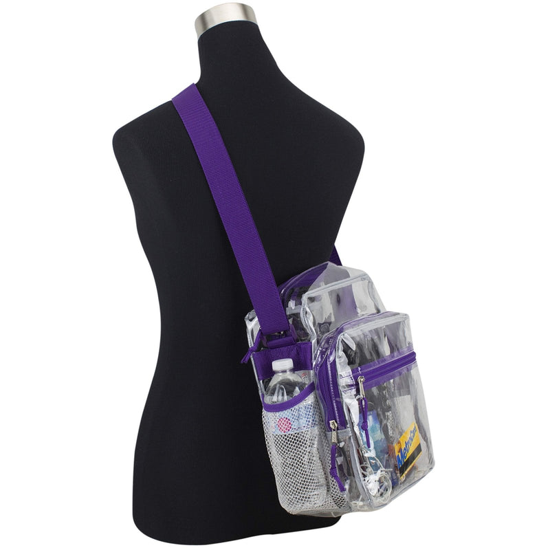 Eastsport Clear Bag for Stadium Approved Stadium Events 12×4×10 Clear Tote Lunch Bag with Reinforced Straps for Work and Sporting Events Purple