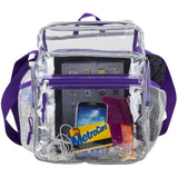 Eastsport Clear Bag for Stadium Approved Stadium Events 12×4×10 Clear Tote Lunch Bag with Reinforced Straps for Work and Sporting Events Purple