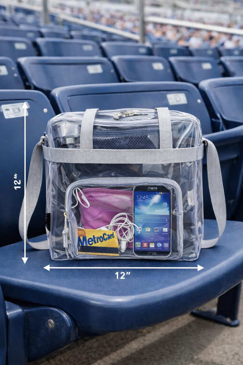 Eastsport Clear Bag for Stadium Events 12×5×12 Clear Tote Lunch Bag with Reinforced Straps for Work and Sporting Events, Gray