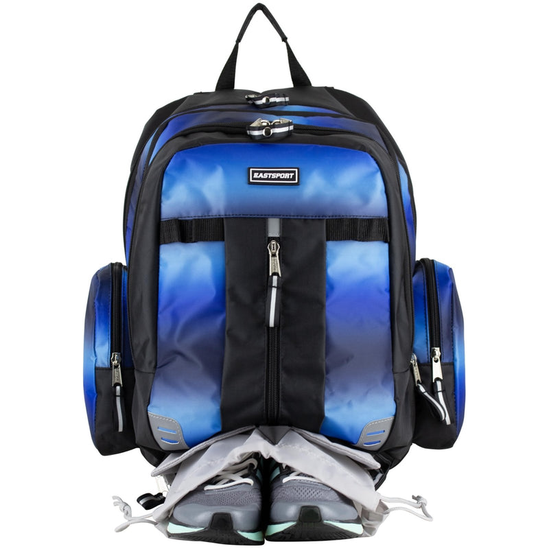 Eastsport Extra Large Backpack Expandable Oversized For Travel Hiking Work Camping Sports Outdoors With Drawstring Bag 18x13.5x9.5 Mochila De Viaje Blue Ombre Black