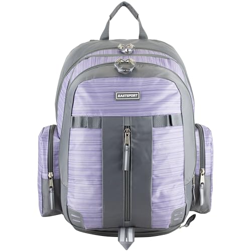 Eastsport Extra Large Backpack Expandable Oversized For Travel Hiking Work Camping Sports Outdoors With Drawstring Bag 18x13.5x9.5 Mochila De Viaje Lilac Stripes