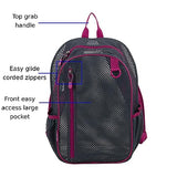 Eastsport Gym Mesh Backpack See Through Semi Transparent with Adjustable Straps for Work, Travel, Security, Swimming and Beach - Graphite/Raspberry Trim