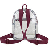 Eastsport Stadium Approved Transparent Clear Small Mini Daypack Backpack Bag for Work, Festivals, Concert, Sports, Clear/Burgundy