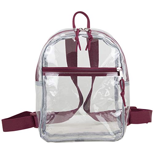Eastsport Stadium Approved Transparent Clear Small Mini Daypack Backpack Bag for Work, Festivals, Concert, Sports, Clear/Burgundy