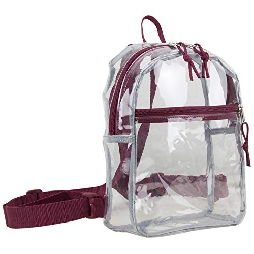 Eastsport Stadium Approved Transparent Clear Small Mini Daypack Backpack Bag for Work, Festivals, Concert, Sports, Clear/Burgundy | Backpacks4Less