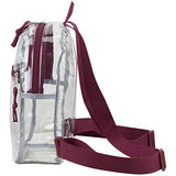 Eastsport Stadium Approved Transparent Clear Small Mini Daypack Backpack Bag for Work, Festivals, Concert, Sports, Clear/Burgundy