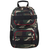 Eastsport Travel Skateboard Backpack Double Strap Laptop Bag Multi - Sport Design for Men and Women, Black Green Camo Red Trim