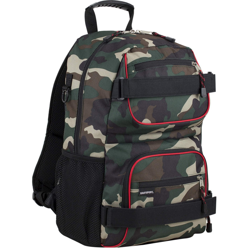 Eastsport Travel Skateboard Backpack Double Strap Laptop Bag Multi - Sport Design for Men and Women, Black Green Camo Red Trim