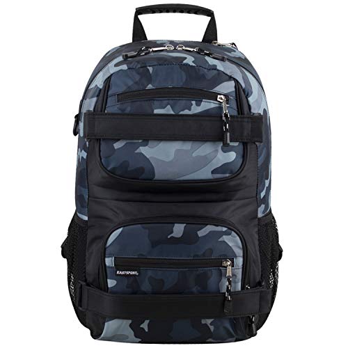 Eastsport Travel Skateboard Backpack Double Strap Laptop Bag Multi-Sport Design for Men and Women, Camo Black