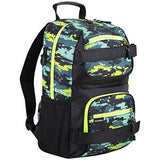 Eastsport Travel Skateboard Backpack Double Strap Laptop Bag Multi-Sport Design for Men and Women, Neon Yellow Blue Static Camo Black | Backpacks4Less