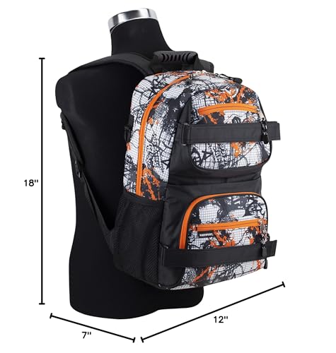 Eastsport Travel Skateboard Backpack Double Strap Laptop Bag Multi - Sport Design for Men and Women, Orange White Black