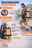 Eastsport Travel Skateboard Backpack Double Strap Laptop Bag Multi - Sport Design for Men and Women, Orange White Black