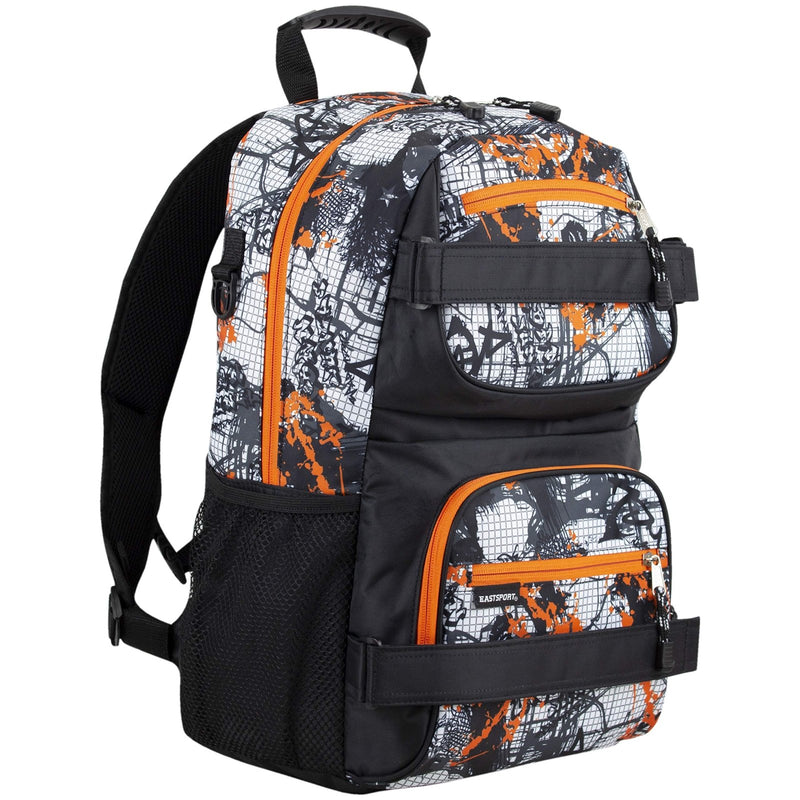 Eastsport Travel Skateboard Backpack Double Strap Laptop Bag Multi - Sport Design for Men and Women, Orange White Black