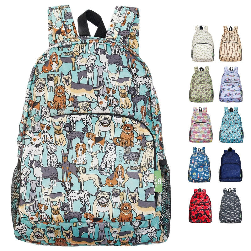 ECO CHIC Hiking Lightweight Packable Backpack - Foldable Daypack for Travel & Hiking & Outdoor Adventures - Waterproof Backpack from Recycled Materials (Dogs Teal)