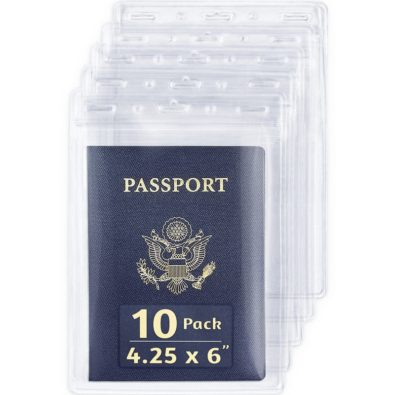 EcoEarth 4x6 Inch Passport & Card Holders (Clear, 10 Pack), Extra Large (XXL) Vertical ID Holder, Resealable and Waterproof Identification Name Card Holder