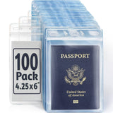 EcoEarth 4x6 Inch Passport & Card Holders with Soft Edge (Clear, 100 PK) - Extra Large (XXL) Vertical ID Holder - Resealable and Waterproof Identification Name Card Holder