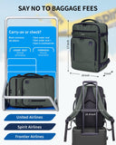ECOHUB 17" Small Travel Backpack, United Airlines Personal Item Bag 17x10x9 with 16 Pockets, Water Resistant Rucksacks Fit 15.6" Laptop, AirTag Pocket, Lightweight Casual Daypack, 25L, Green