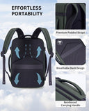 ECOHUB 17" Small Travel Backpack, United Airlines Personal Item Bag 17x10x9 with 16 Pockets, Water Resistant Rucksacks Fit 15.6" Laptop, AirTag Pocket, Lightweight Casual Daypack, 25L, Green