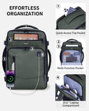 ECOHUB 17" Small Travel Backpack, United Airlines Personal Item Bag 17x10x9 with 16 Pockets, Water Resistant Rucksacks Fit 15.6" Laptop, AirTag Pocket, Lightweight Casual Daypack, 25L, Green