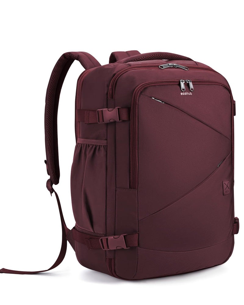 ECOHUB Carry On Travel Backpack, Expandable Airlines Personal Item Bag 18x14x8, Water Resistant 17 inch Laptop Backpack Flight Approved, 12 Pockets 30L Work Backpacks with Wet Pocket & Cable Slot, Red