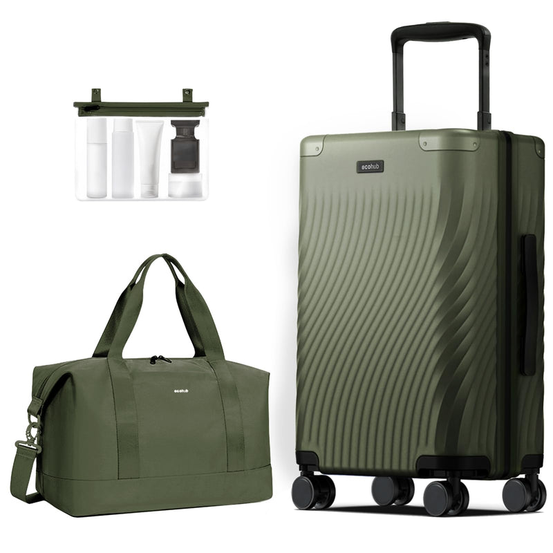 ECOHUB Hardside Expandable Carry On Luggage, 20" Rolling Luggage 22x14x9 Airline Approved with Spinner Wheels & TSA Lock, Lightweight Small Hardshell Travel Suitcase Valises, 20inch Carry - on Green
