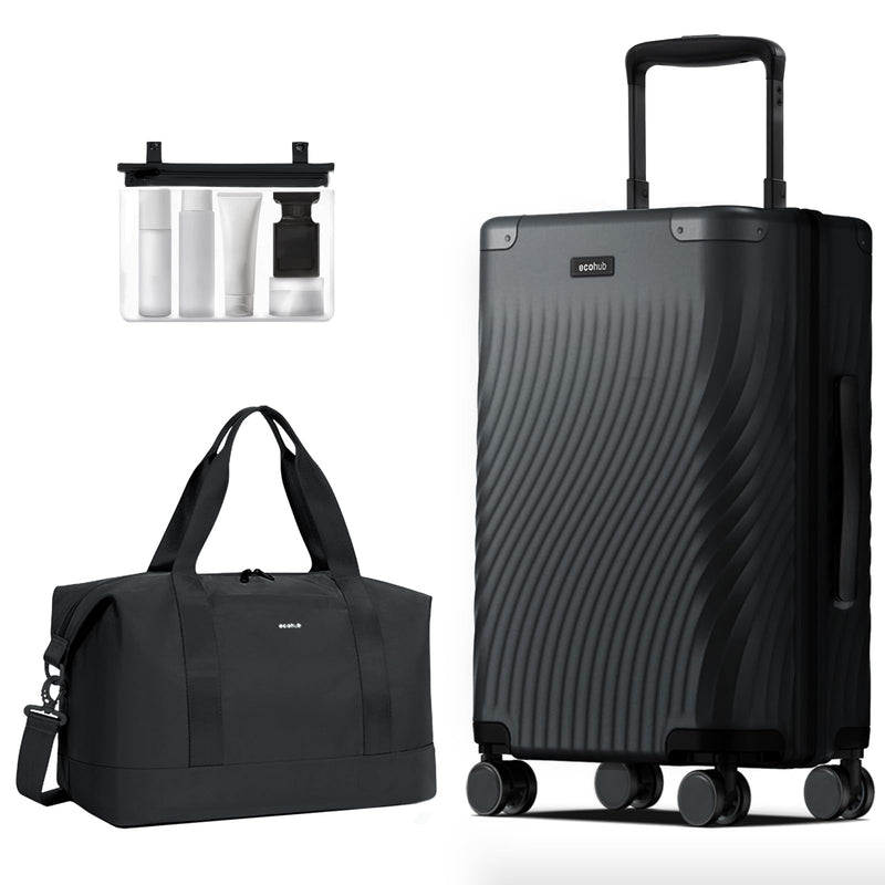 ECOHUB Hardside Expandable Carry On Luggage, 20" Rolling Luggage 22x14x9 Airline Approved with Spinner Wheels & TSA Lock, Lightweight Small Hardshell Travel Suitcase Valises, 20inch Carry - on Black