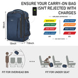 ECOHUB Travel Backpack 18x14x8 Spirit Airlines Personal Item Bag Carry On Backpack 13 Pockets Large Work Casual Daypack for men Airline Approved Waterproof Gym Backpack with Charging Port, Blue