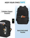 ECOHUB Travel Backpack for Men Women, Carry on Backpack with USB Charging Hole, Spirit Airlines Personal Item Bag Flight Approved, 15.6 Inch Laptop Backpack with Anti Theft Pockets, 30L, Black